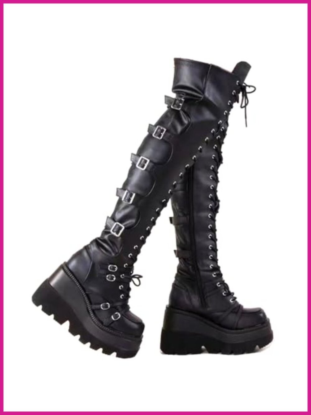 Platform Over Knee Thigh High Boots Chunky Heel Buckle Zip Lace Women
